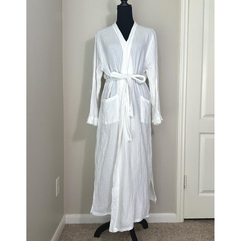 Honest Cotton White Gauze Robe One Size Natural Breathable Unisex Classic